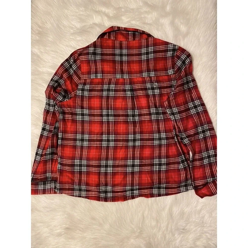 PINK Victoria's Secret‎ Pajama Shirt Womens Size Large Red Plaid Button Down Top